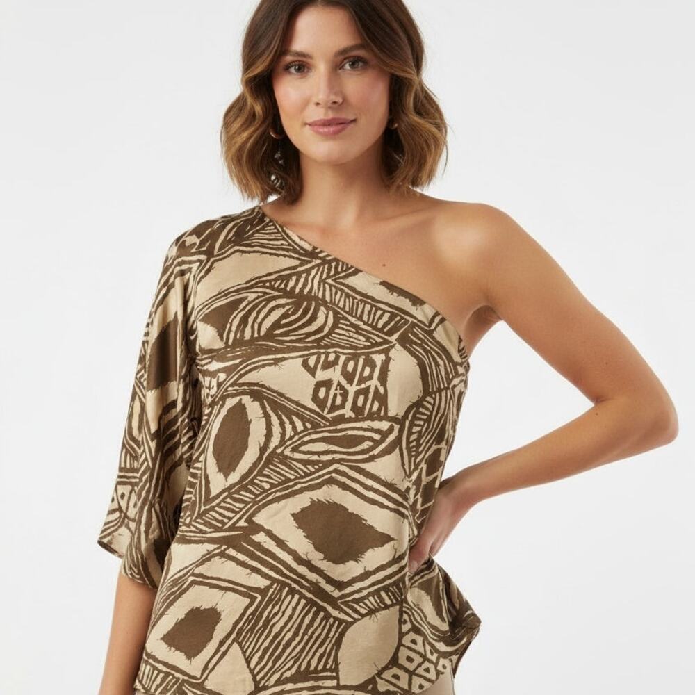 Jay Godfrey Vacation Party Top Shirt Silk Flowy Size Medium One Shoulder Cruise